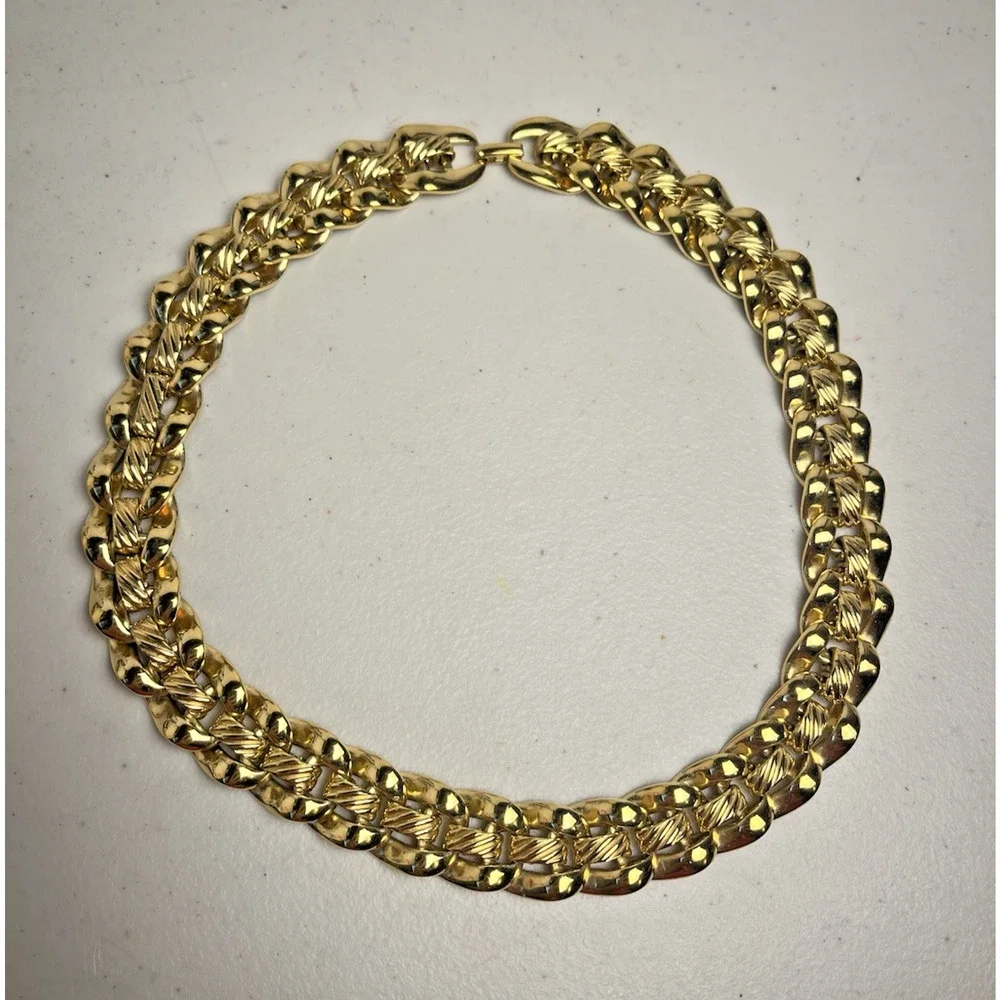 Vintage Napier 80s Chunky Gold Tone Set Link Chain Necklace Bracelet & Earrings